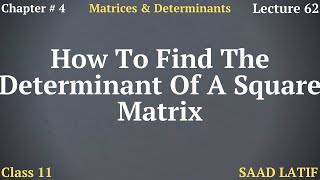 Class 11 Maths | Lecture 62 | Chapter 4 | How to Find the Determinant of 3x3 and 2x2 Matrix