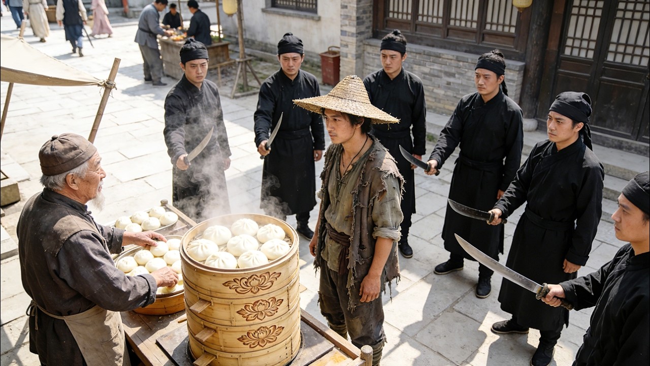 【武俠電影】邋遢乞丐街邊乞討，殊不知他是隱藏的功夫大師，一拳打趴一群惡霸。