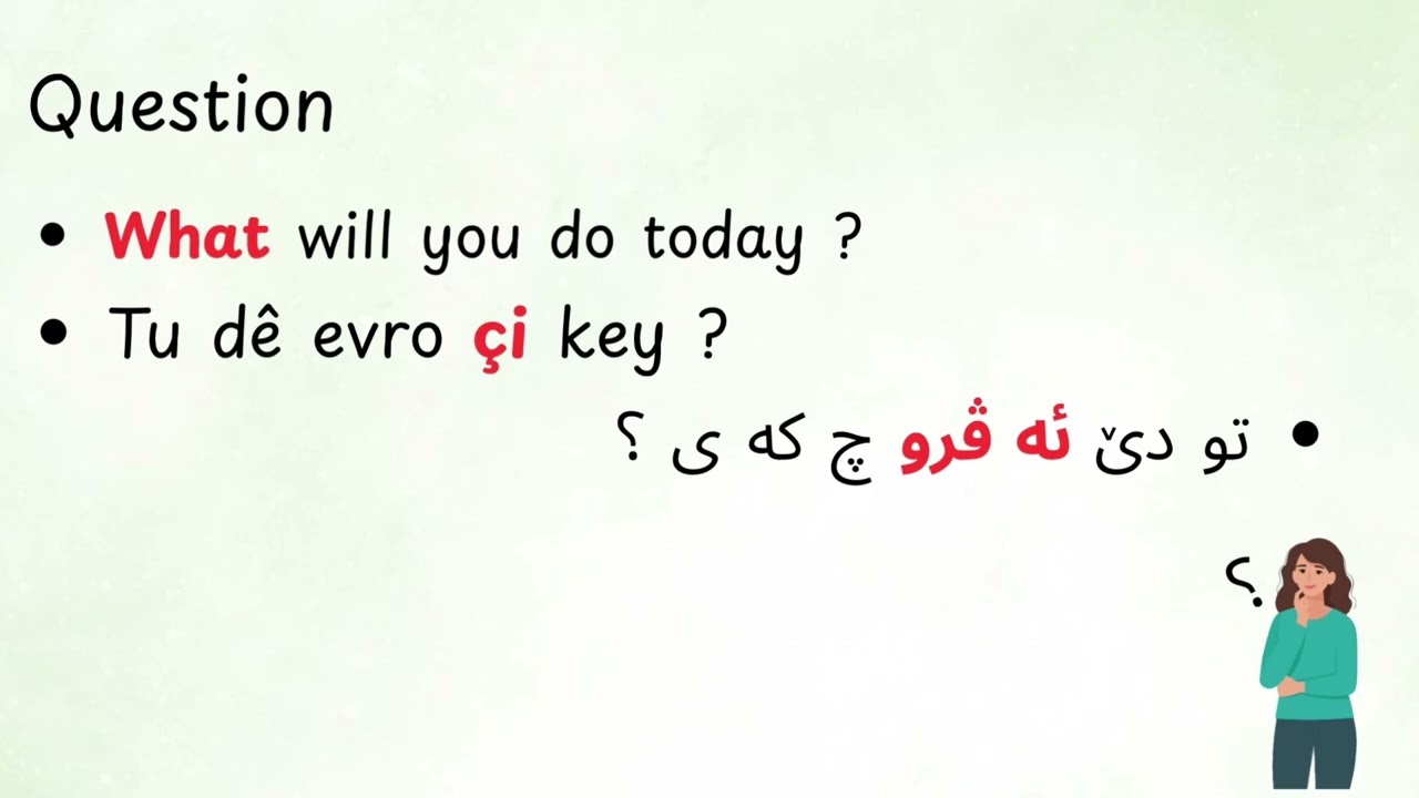 Learn Kurdish Behdini (0040-43) How What When Where Who and days