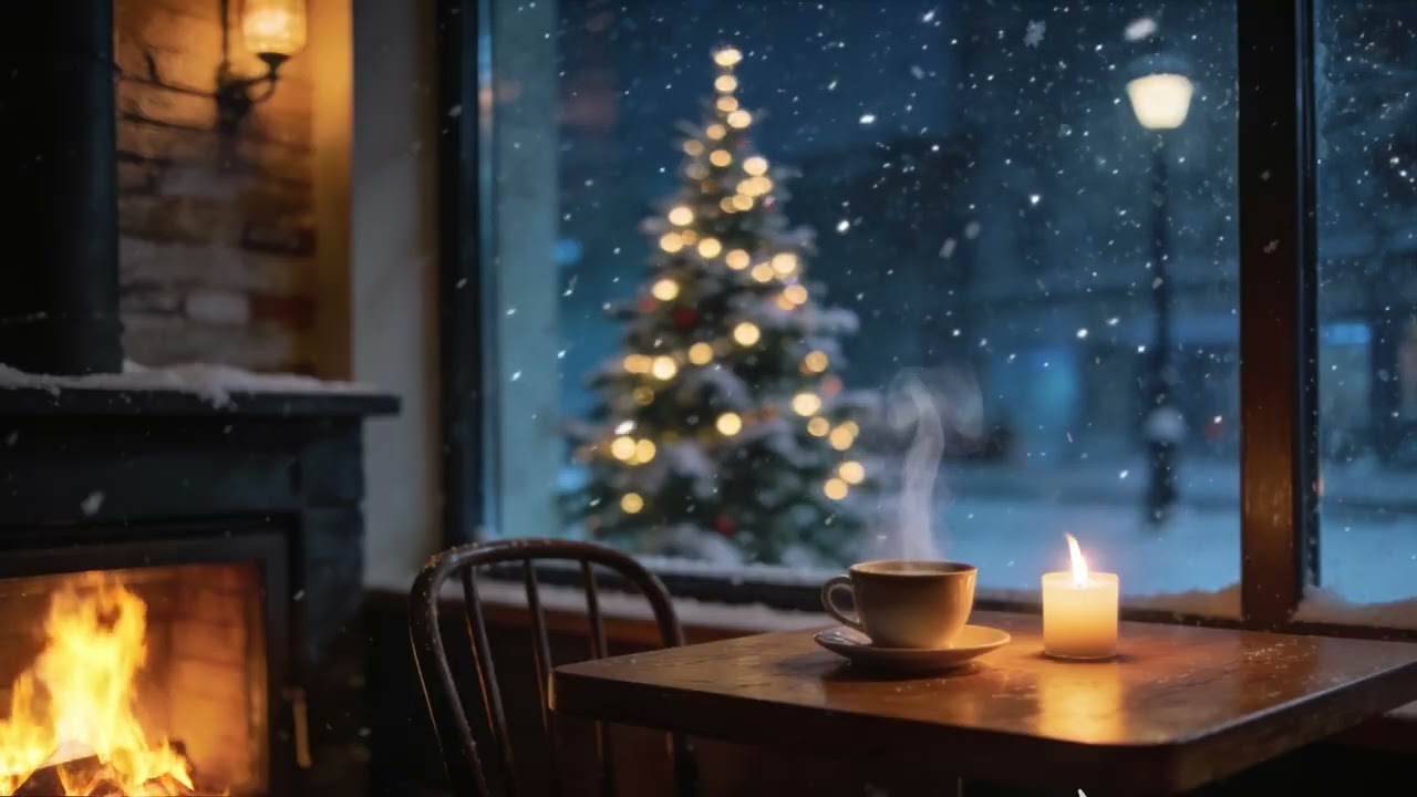 Snowfall Café Night 🌙 Cozy Winter Ambience for Relaxation