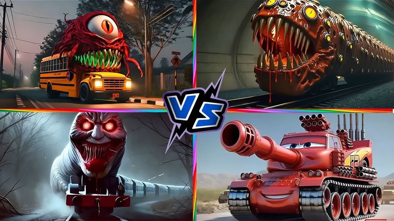 Monster Bus 🆚 Mutant Worm Train | Evil Thomas 🆚 Tank Cars Battle – Tiles Hop Showdown