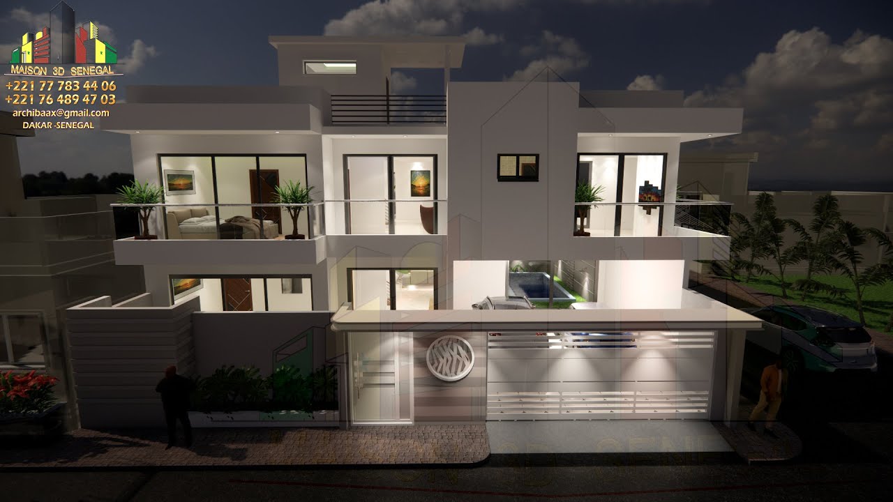 Villa Moderne R+1 sur 232m² I 16.6m x14m I sis à Dakar Sénégal # Enscape  