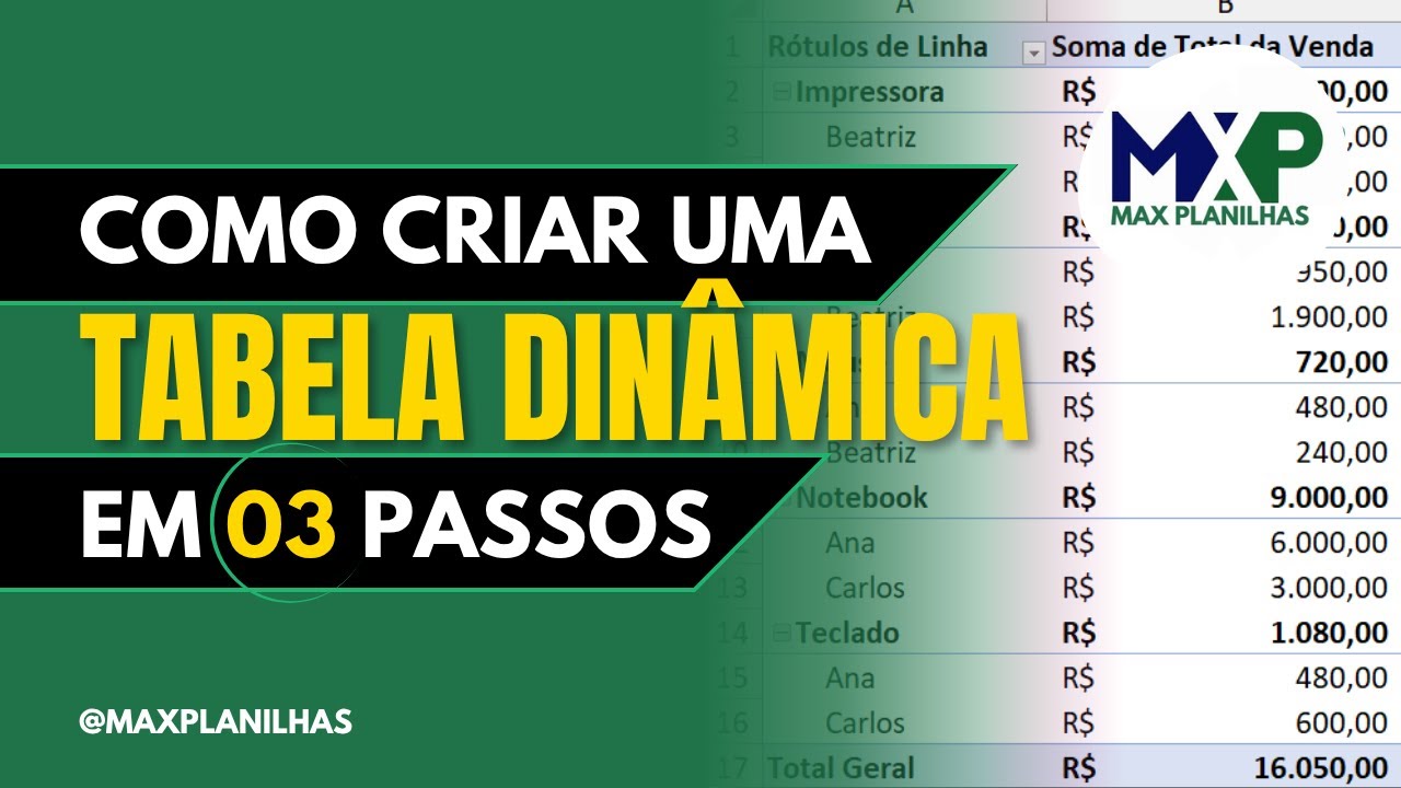 [EXCEL] Como criar uma tabela dinâmica no Excel em 3 passos!!! | Max ...