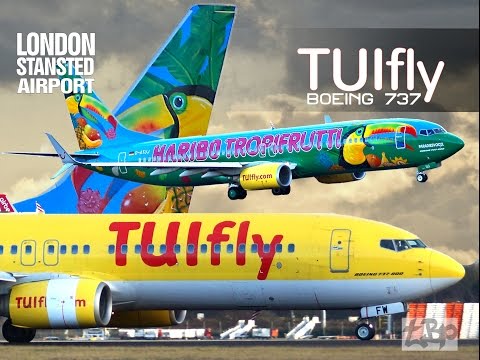 Painted Planes TUI Boeing 737 Haribo Tropifrutti logo, Tuifly Transavia Jet2 London Stansted Airport