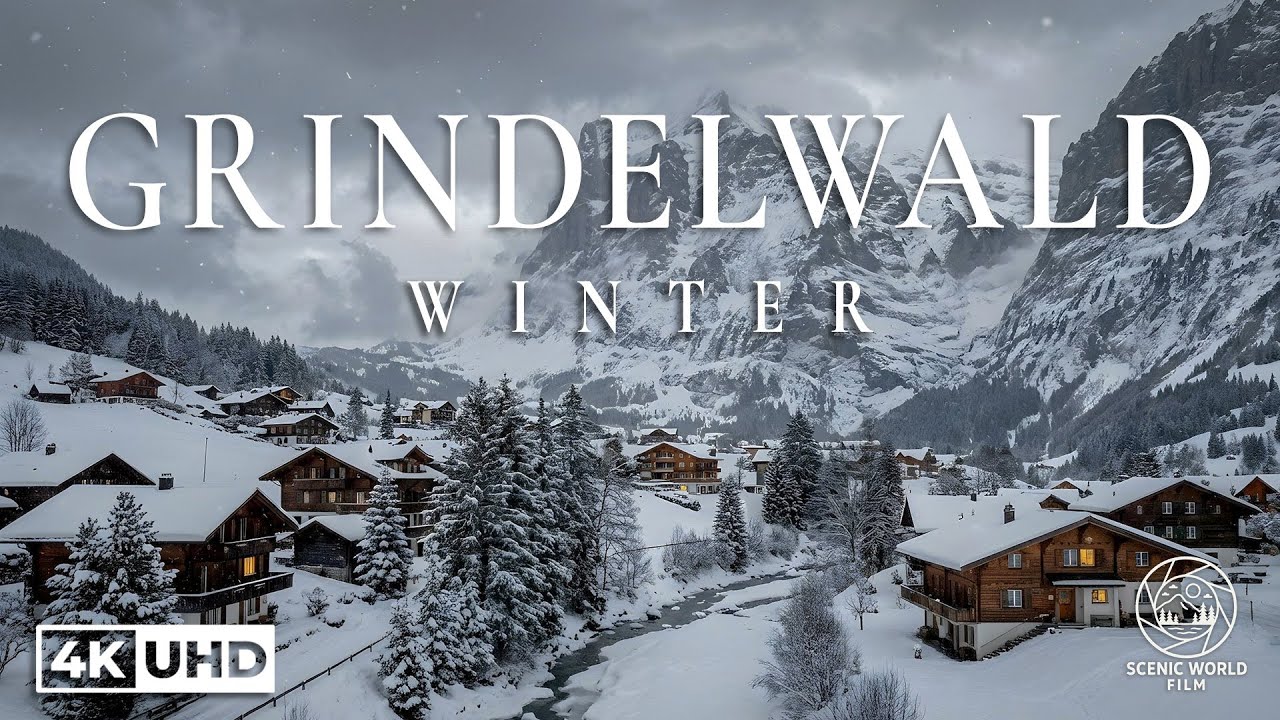Гриндельвальд, Швейцария, 4K UHD — Сказочная зимняя страна чудес в Швейцарских Альпах.