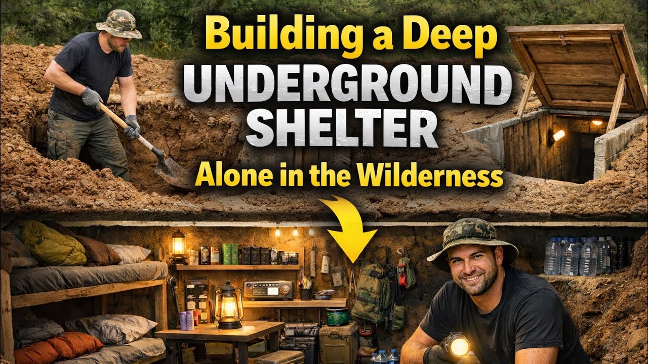 Building a Deep Underground Shelter Alone in the Wilderness - YouTube