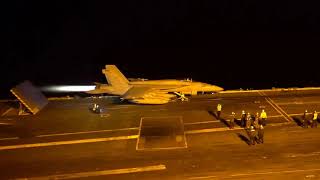 F A 18 Afterburner Catapult Night Launch on the USS Nimitz