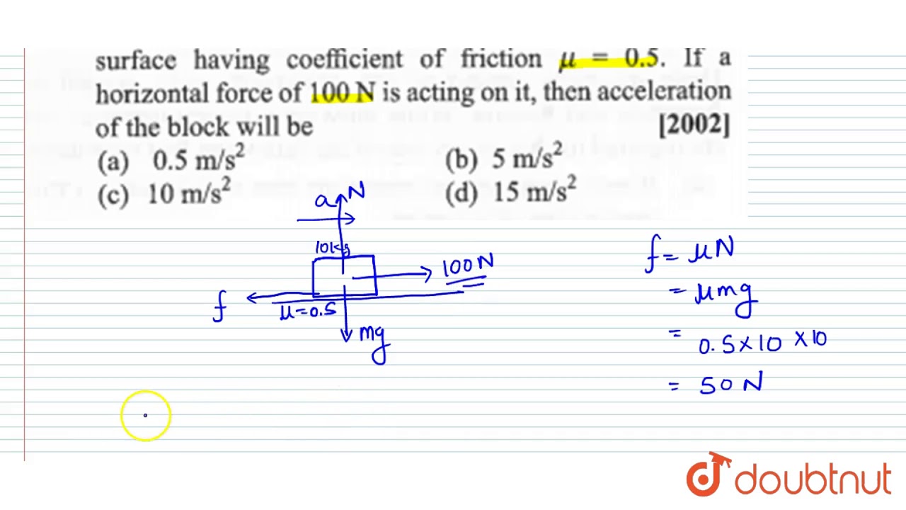 A Block Of Mass 10kg Is Placed On A Rough Horizontal Surface Having Coefficient Of Friction Youtube