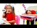 Ruby and Bonnie pretend play teacher in school