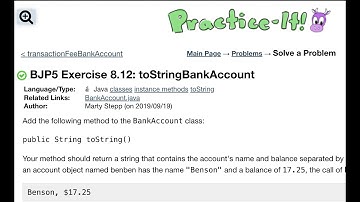 Java Practice It | Exercise 8.12 toStringBankAccount | classes, instance methods, toString