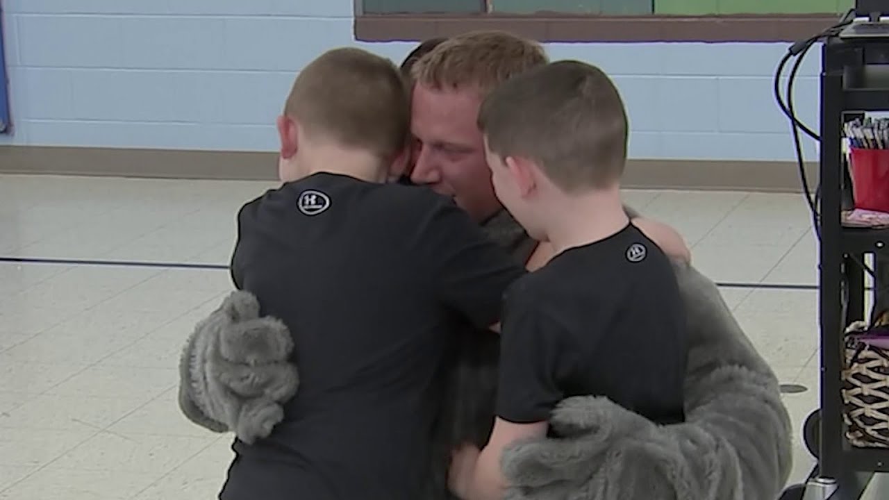 On Camera Soldier Dad Surprises Sons At School Youtube