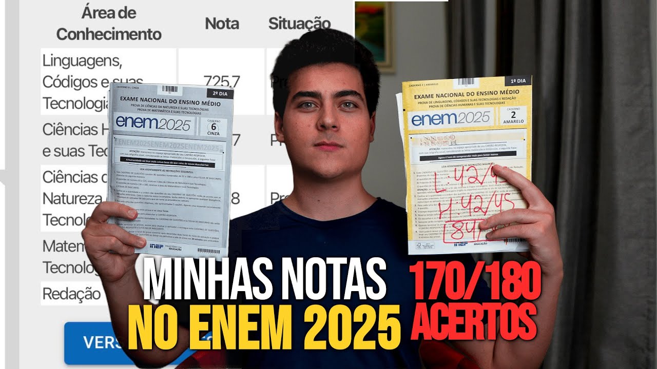 MINHA NOTA NO ENEM 2025 (170 Acertos) e TRI/Redação ESMAGADORAS
