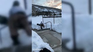 Snowboarding Off Of Stairs Fail
