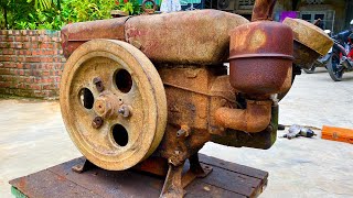 Restoration of the geological drill engine | Restore and repair rusty old D15 diesel engine