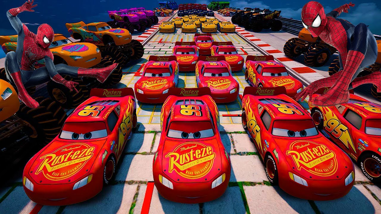 GTA 5 SPIDERMAN Cars Challenge Lightning and Monster McQueen NEW Disney Pixar Cars Unboxing Review