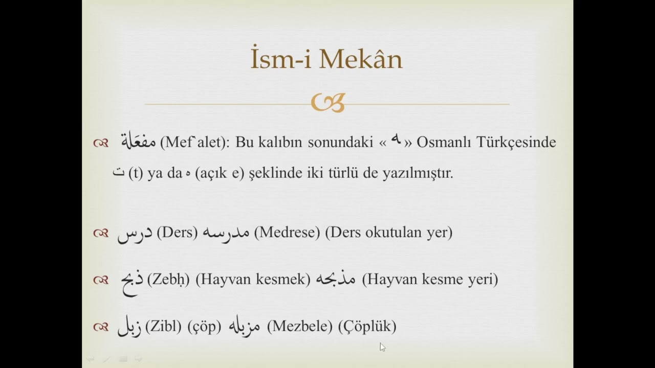 Osmanlı Türkçesi Dersleri 35- İsm-i Mekan ve İsm-i Zaman Kalıpları