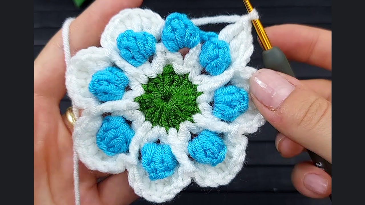 Perfect Harmony Of Colors 💙🤍💚 Beautiful Flower Crochet Tutorial - YouTube