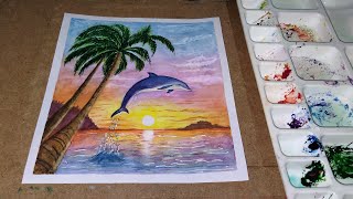 A Dolphin 🐬 Playing in Sea 🌊 - Watercolor Painting screenshot 4