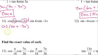 Day 2 HW (7 to 18) Simplifying and Evaluating Using Sum and Difference Identities