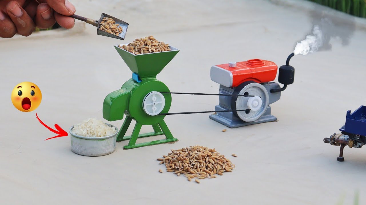 diy mini diesel engine flour mill | science project | diy tractor |