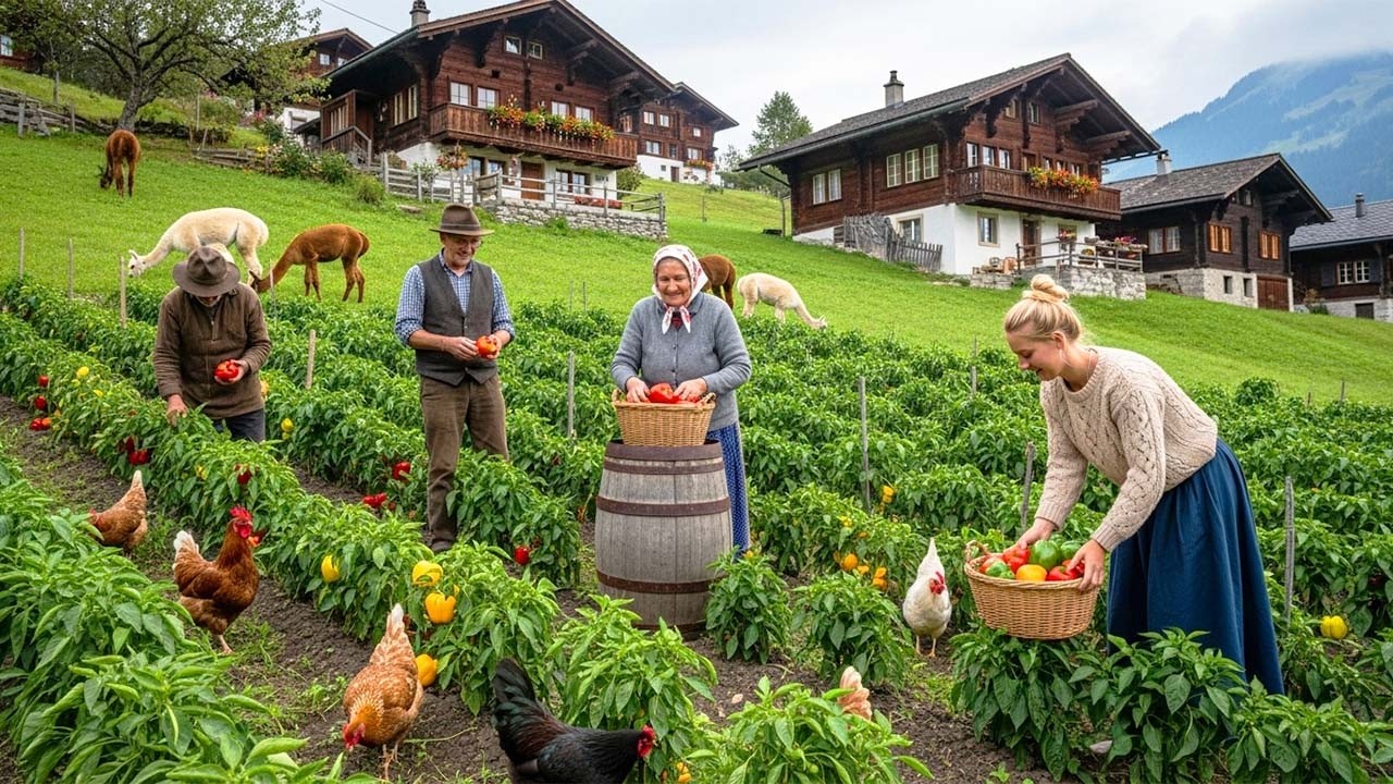 Farmers Harvesting Fruits, Vegetables, and Caring for Livestock - Day in the Beautiful Countryside
