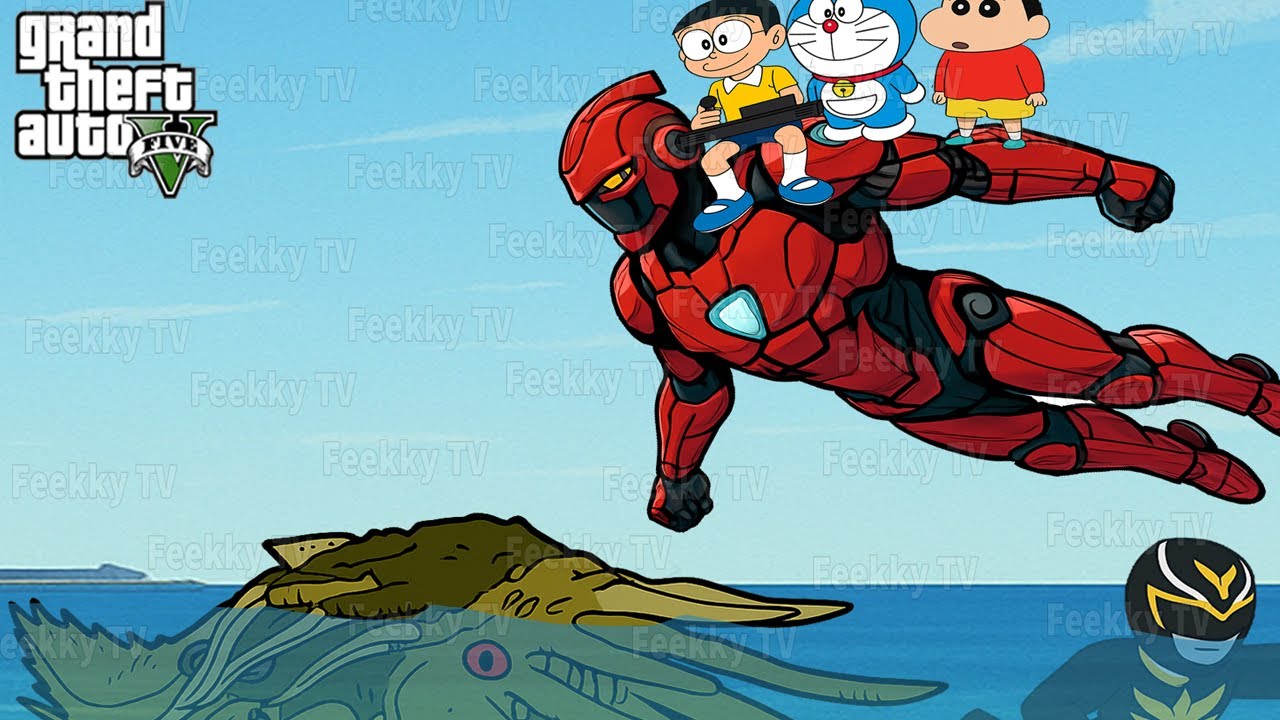 Синчан и Нобита с Дораэмоном и Человеком-пауком: ГИГАНТСКИЙ РОБОТ ПРОТИВ МОНСТРА ЛЕВИАТАНА | GTA V