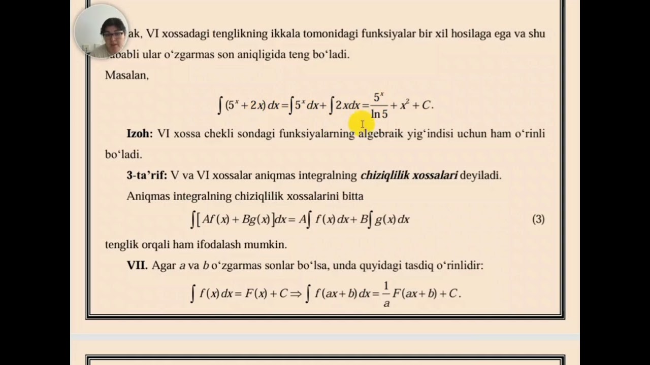 Boshlang'ich funksiya va aniqmas integral (2-qism)