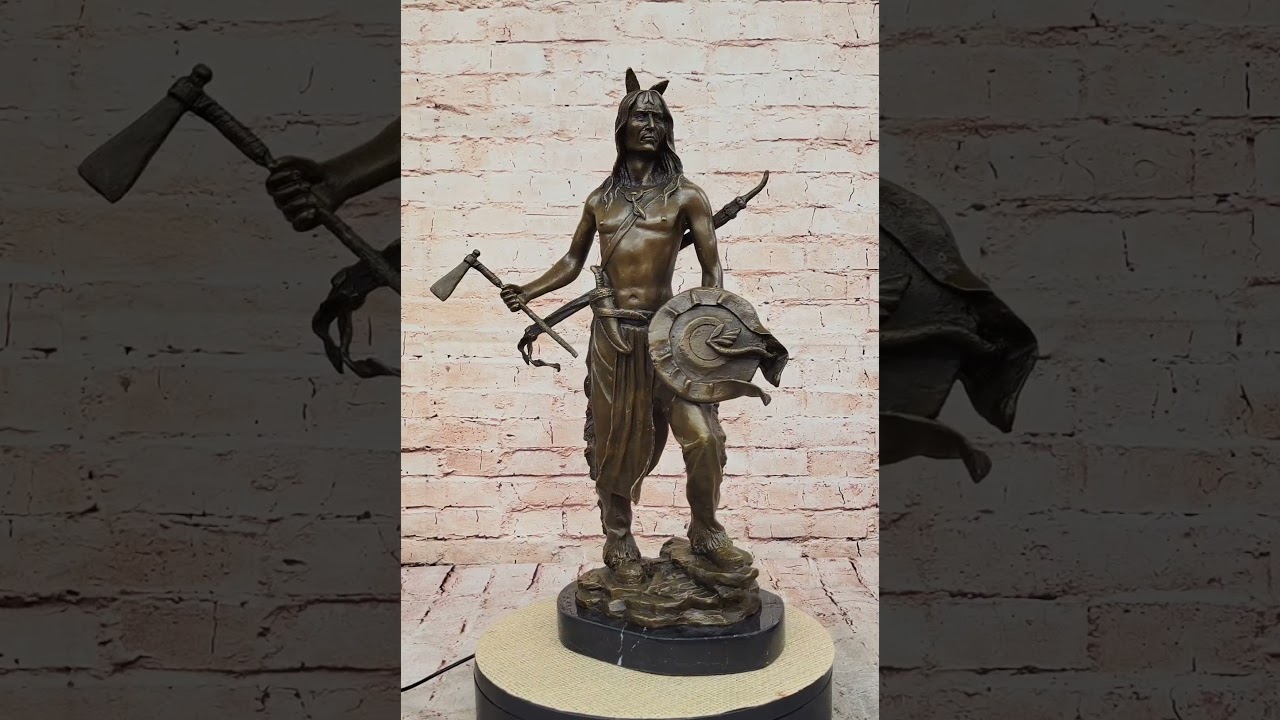 Native American Indian Warrior w/ Tomahawk - Bronze Metal Statue Sculpture Art XN-0801