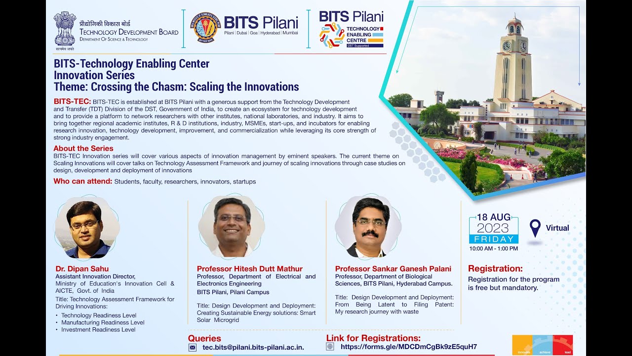 TEC BITS Pilani Live Stream: Innovations series "Crossing the Chasm ...