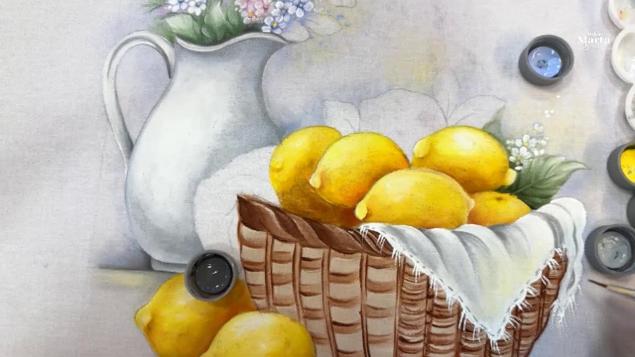 Como Pintar Arranjo com Jarro de porcelana e Limões- Café com arte #258