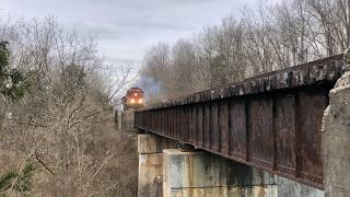Tiny Switcher Locomotive Pulling Grain Train & Power Move Crosses Bridge, Happy New Year