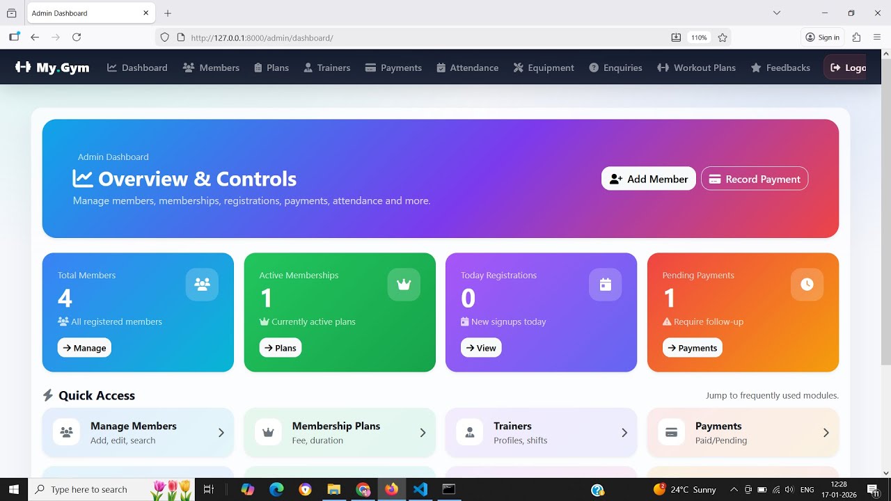 Gym Management System using Python | Django | Sqlite | HTML | Bootstrap