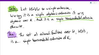 Chapter 5, Simple Extensions, Simple Algebraic Extensions and Simple Transcendental Extensions