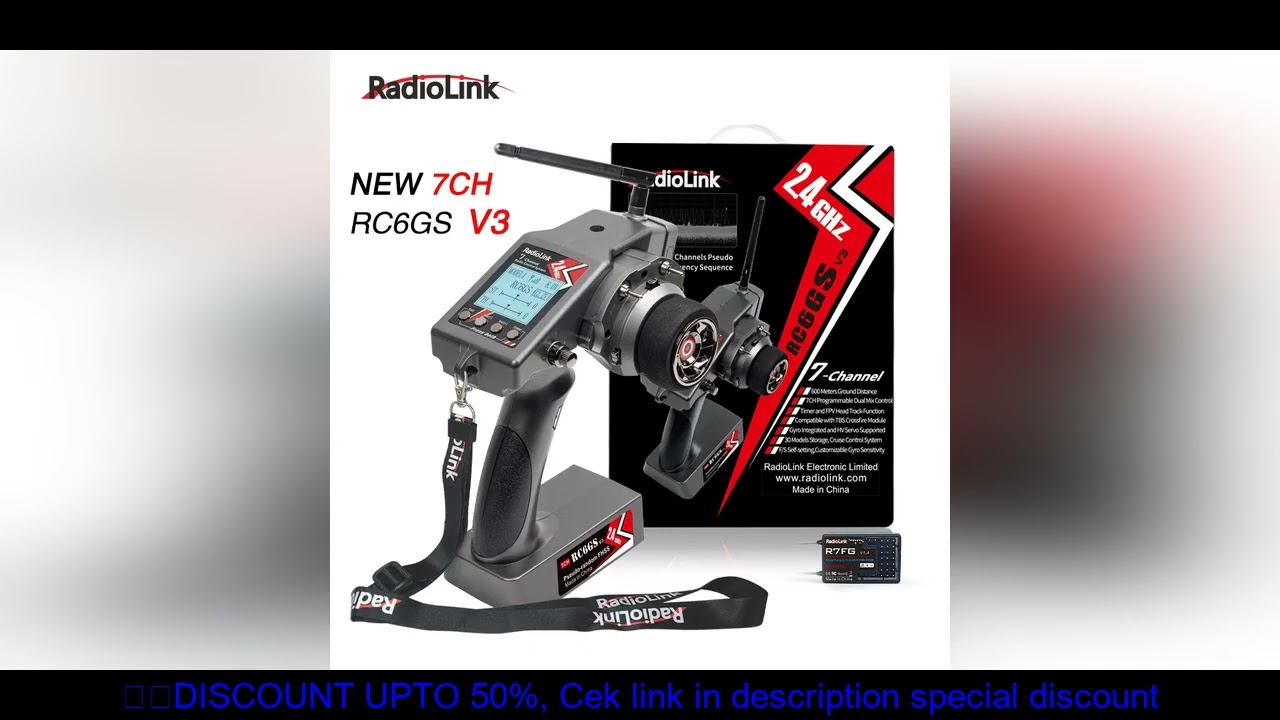 Radiolink RC6GS V3 2.4G 7 Channel Radio Transmitter with R7FG Receiver Gyro Telemetry Included Remot
