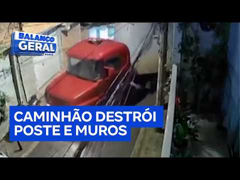Truck loses control, mounts sidewalk, and destroys residential walls in São Paulo's East Zone