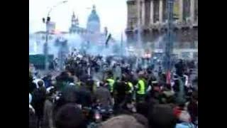 tear gas flying at 23.10.2006 riots in Budapest