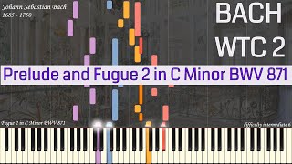 JS Bach - Prelude and Fugue 2 in C Minor BWV 871 from WTC Book 2 | Piano Synthesia