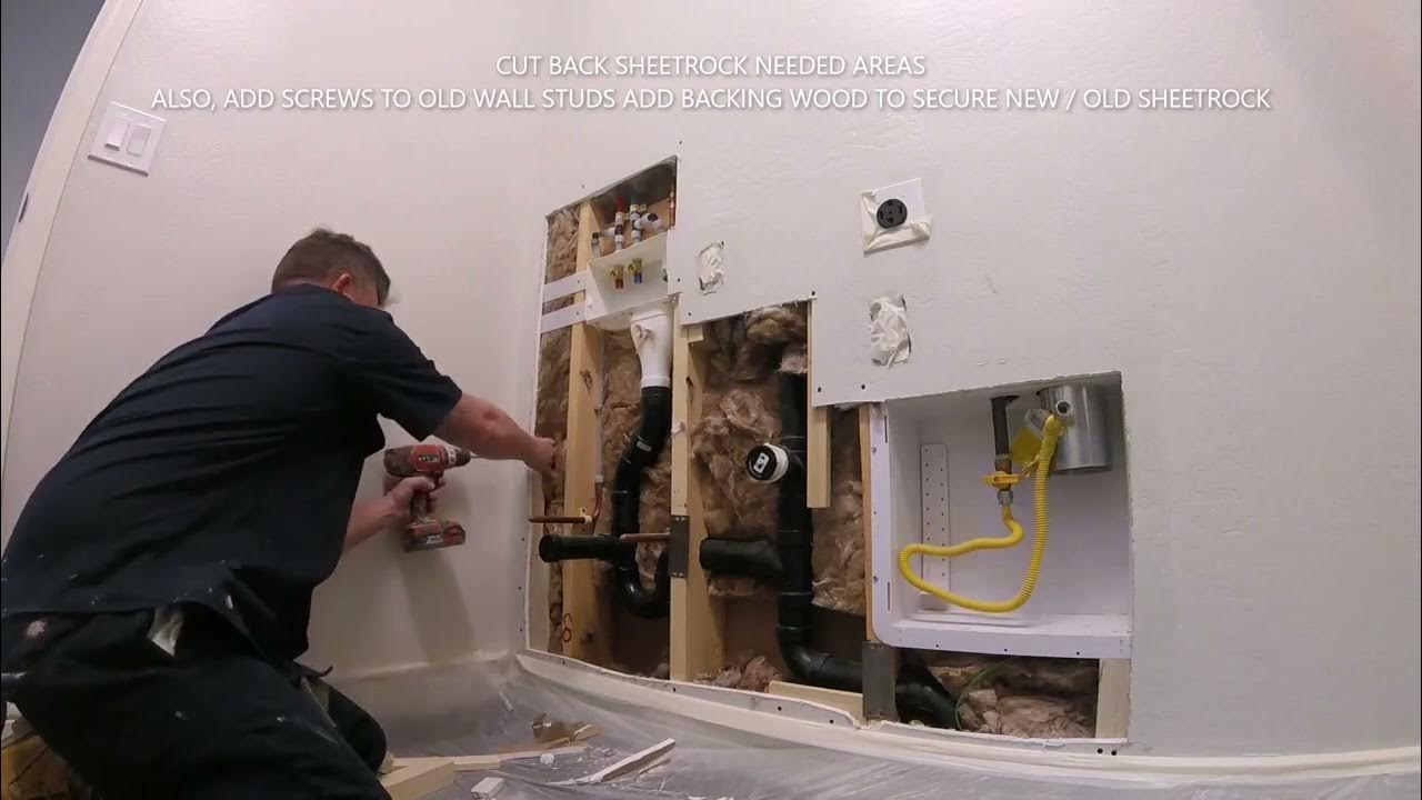 Laundry room patching drywall repair How to patch after plumber cut out