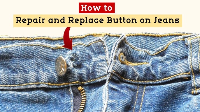 Tutorial JEANS BUTTON REPAIR and strengthen fabric, Repair don't replace 