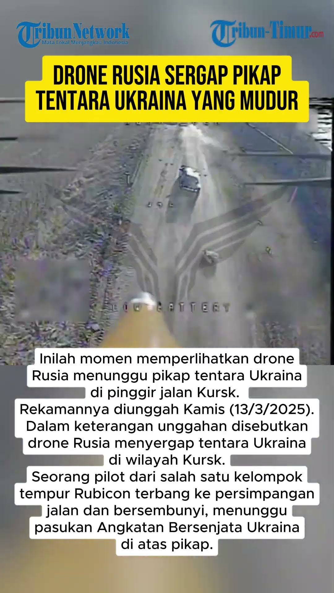 DRONE RUSIA SERGAP PIKAP TENTARA UKRAINA YANG MUDUR