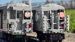 LEGO MTA Subway Action! LEGO R40 Slant D train & R42 Nassau M Train action in Bensonhurst/Belt Pkwy