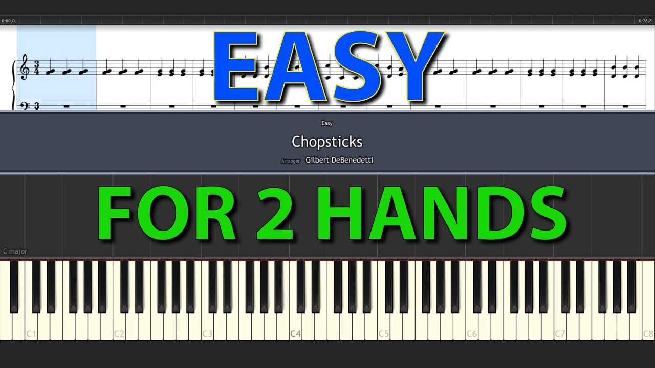 Chopstick EASY longer version tutorial for two hands 100 speed + sheet