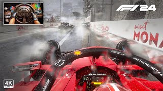 F1 24 Heavy Rain Wet Race in Monaco GP - Charles Leclerc's Ferrari SF24 | Steering Wheel Gameplay