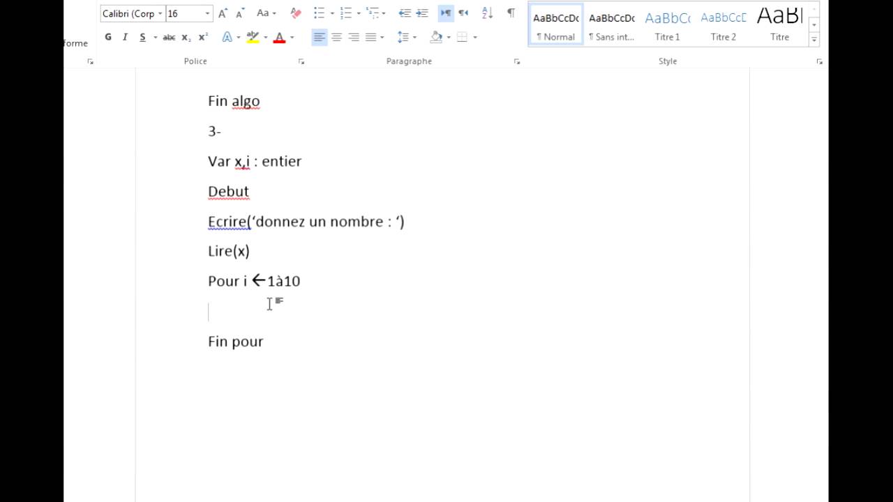 algorithme(les boucles-suite d'exercices ) en darija