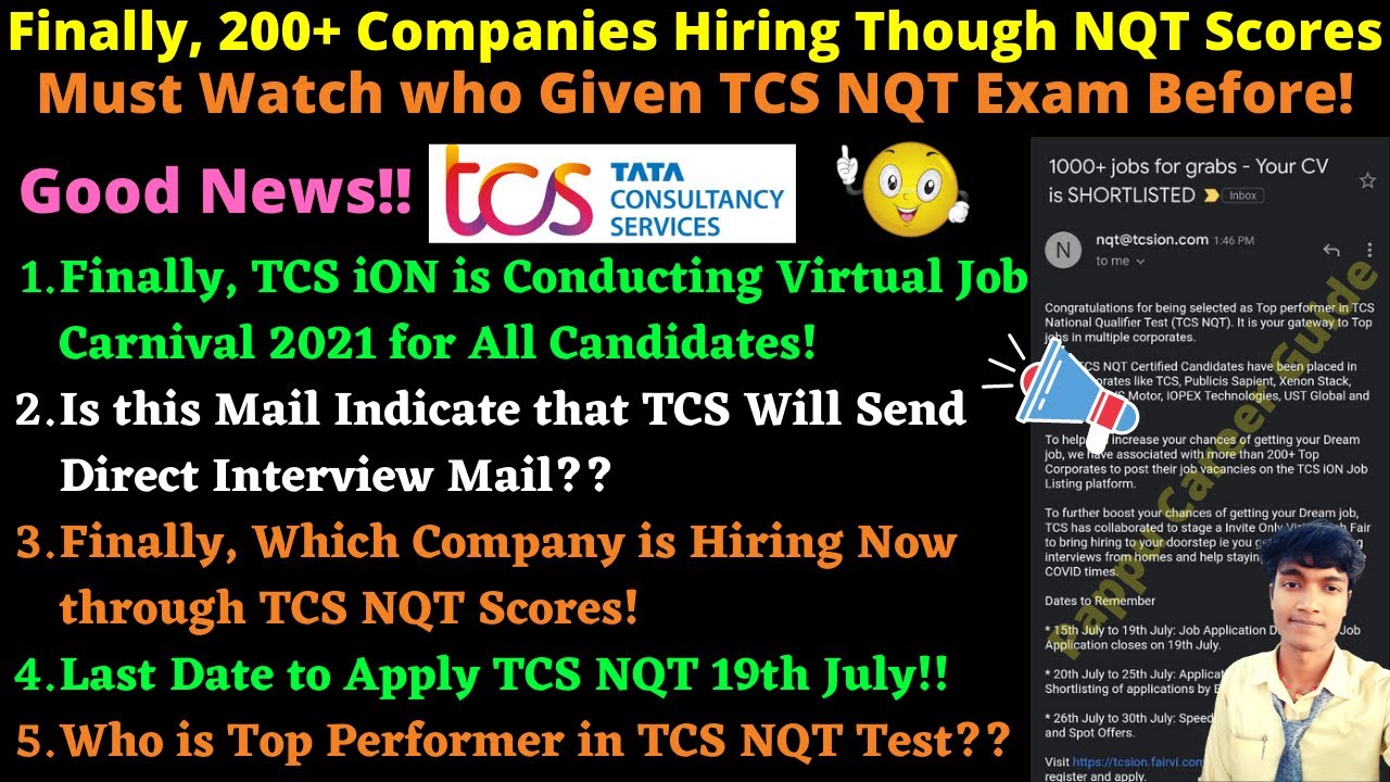 🔴Finally, 200+ Companies Hiring Though TCS NQT Scores in July 1000