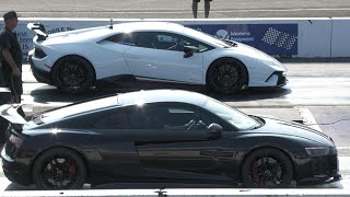 (4K) Audi R8 vs Lamborghini Performante Huracan - supercars drag racing