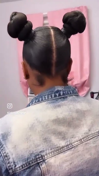 Top Knot Bun With Two Side Bangs Two top knot buns x side curled bang 💓🍭 #shorts #viral #buns - YouTube