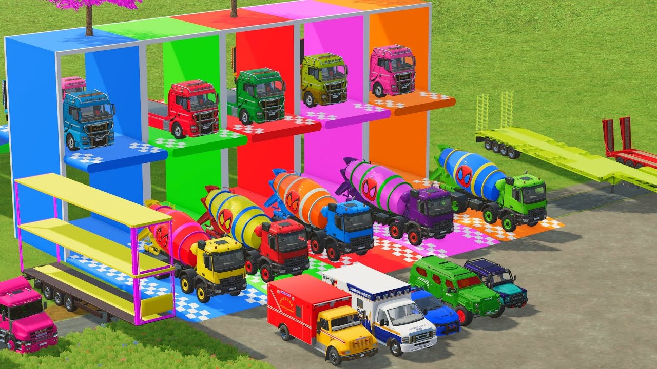 🔴 LIVE FS22 | RANSPORTING POLICE AND EMERGENCY VEHICLES, DUMP TRUCK, BACKHOE LOADER TO GARAGE - FS22