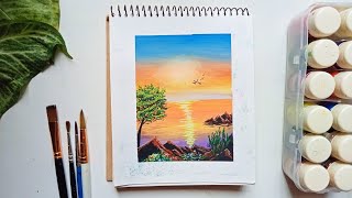 calm lake painting/sunset by the lake/acrylic painting for beginners/ Sanjida