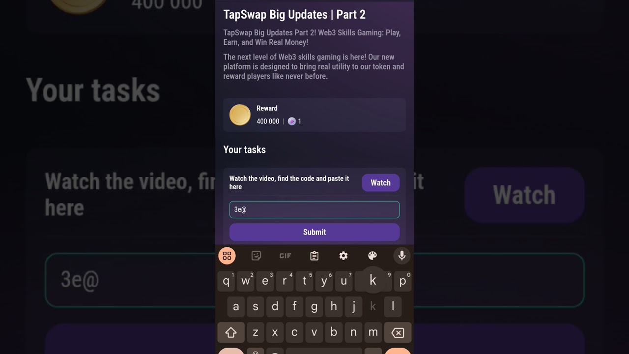 TAPSWAP | TAPSWAP BIG UPDATE PART 2 | VIDEO CODE